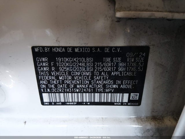 3CZRZ1H31SM724761 Honda Hr-v 2wd Lx