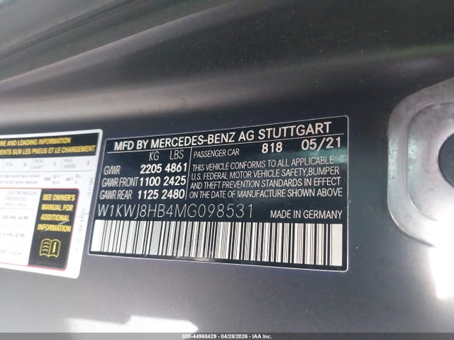 W1KWJ8HB4MG098531 Mercedes-Benz Amg C 63 S