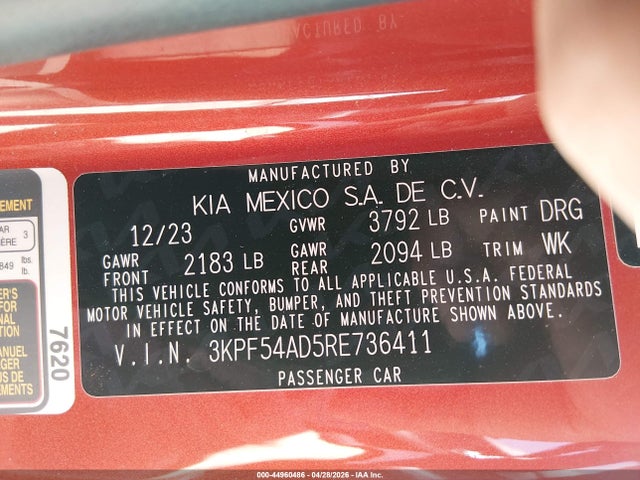Продаж на аукціоні авто 2024 Kia Forte Gt-line, vin: 3KPF54AD5RE736411, номер лоту: 44960486