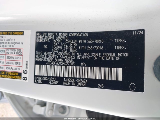 Toyota Land Cruiser 2025 JTEABFAJ1SK027283 Image 9
