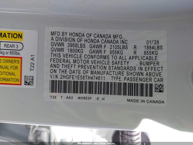 Honda CIVIC SI SEDAN 2026 2HGFE1E58TH474611 Image 9