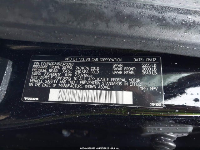 Продажа на аукционе авто 2013 Volvo Xc60 3.2/3.2 Platinum/3.2 Premier/3.2 Premier Plus, vin: YV4940DZ4D2370346, номер лота: 44960562