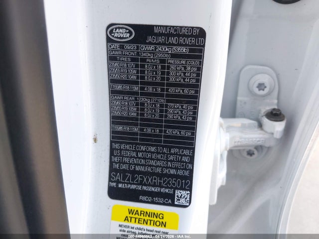 SALZL2FXXRH235012 Land Rover Range Rover Evoque Dynamic Se