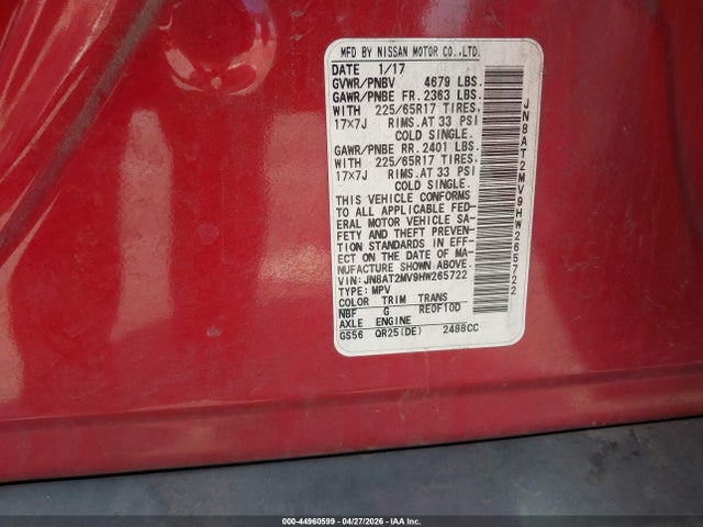 JN8AT2MV9HW265722 Nissan ROGUE S