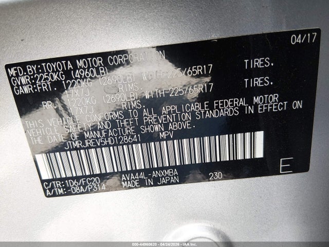 JTMRJREV5HD128641 Toyota Rav4 Hybrid Xle