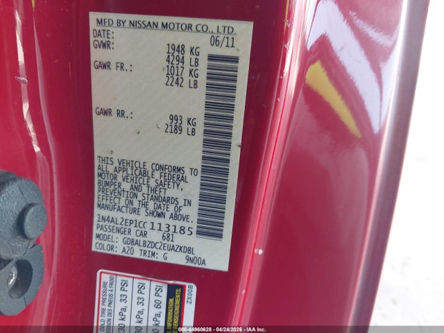 44960628 :رقم المزاد ، 1N4AL2EP1CC113185 vin ، 2012 Nissan Altima 2.5 S مزاد بيع