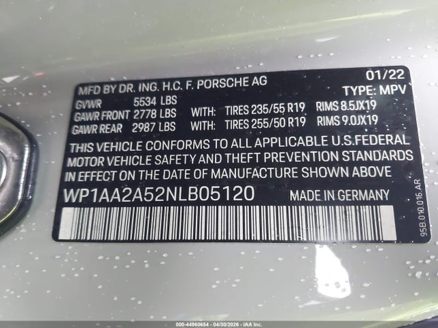 Продаж на аукціоні авто 2022 Porsche Macan, vin: WP1AA2A52NLB05120, номер лоту: 44960654