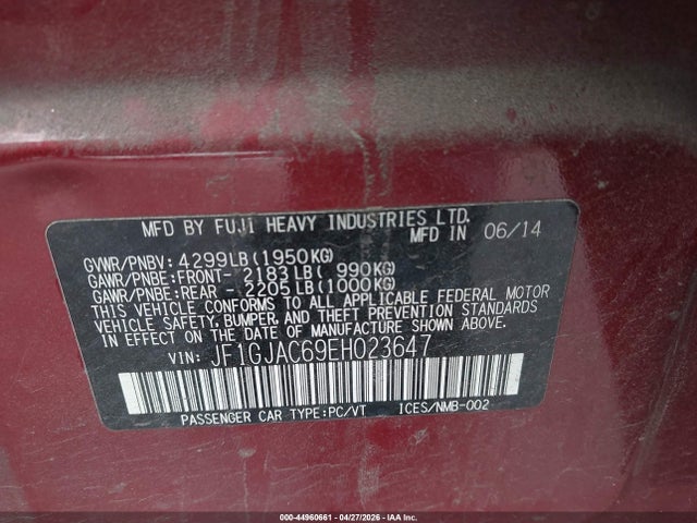 Aukcja sprzedaży 2014 Subaru Impreza 2.0i Premium, vin: JF1GJAC69EH023647, numer aukcji: 44960661