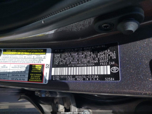 2024 Toyota Camry Se მანქანა იყიდება აუქციონზე, vin: 4T1G11AK8RU870064, აუქციონის ნომერი: 44960665