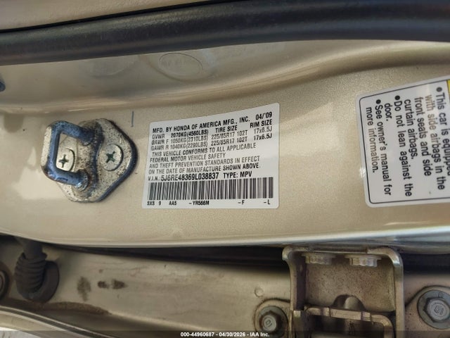 Продаж на аукціоні авто 2009 Honda Cr-v Lx, vin: 5J6RE48369L038837, номер лоту: 44960687