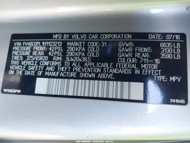 YV4BC0PL1H1123213 Volvo Xc90 Hybrid T8 Inscription