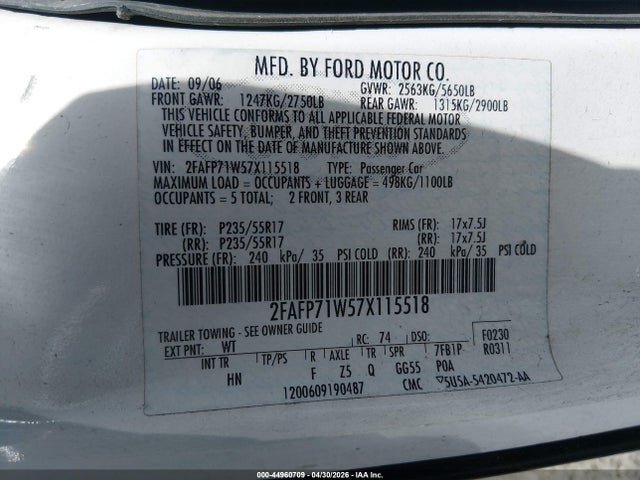 Aukcja sprzedaży 2007 Ford Crown Victoria Police/police Interceptor, vin: 2FAFP71W57X115518, numer aukcji: 44960709