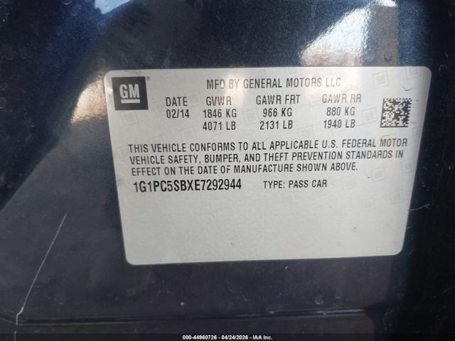 1G1PC5SBXE7292944 Chevrolet Cruze 1lt Auto