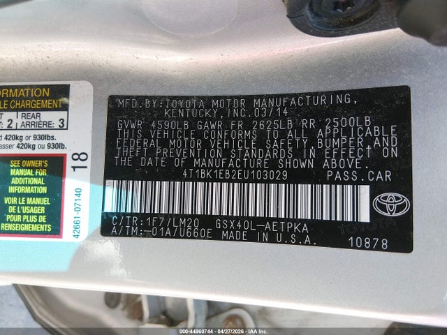Продаж на аукціоні авто 2014 Toyota Avalon Limited, vin: 4T1BK1EB2EU103029, номер лоту: 44960744