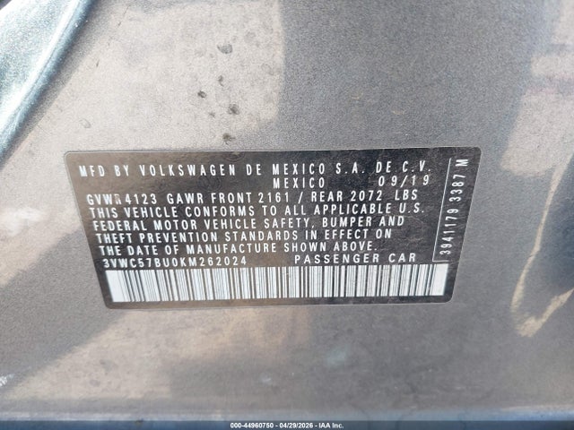 Aukcja sprzedaży 2019 Volkswagen Jetta 1.4t R-line/1.4t S/1.4t Se, vin: 3VWC57BU0KM262024, numer aukcji: 44960750