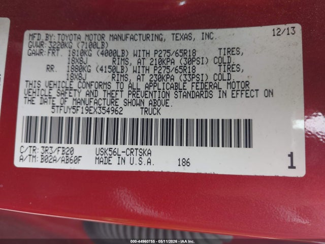 5TFUY5F19EX354962 Toyota Tundra Sr5 5.7l V8