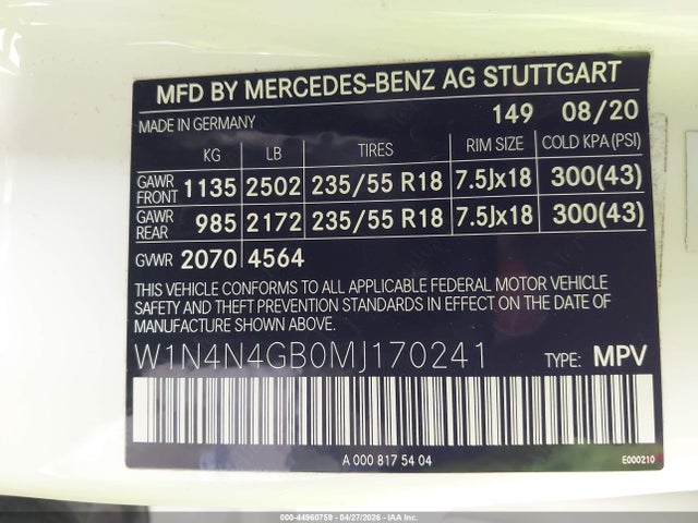 Aukcja sprzedaży 2021 Mercedes-benz Gla 250, vin: W1N4N4GB0MJ170241, numer aukcji: 44960759
