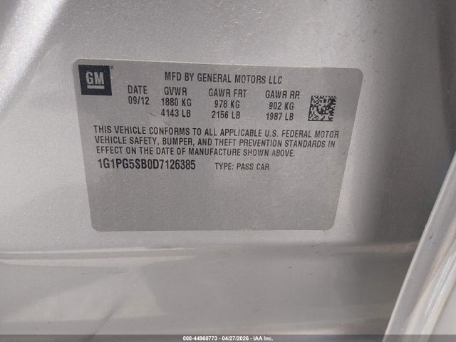 Aukcja sprzedaży 2013 Chevrolet Cruze Ltz, vin: 1G1PG5SB0D7126385, numer aukcji: 44960773