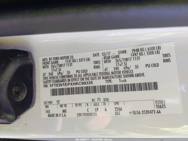 1FTEW1EPXHKC99335 Ford F-150 Xlt