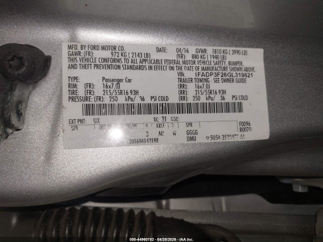 Aukcja sprzedaży 2016 Ford Focus Se, vin: 1FADP3F26GL319621, numer aukcji: 44960782