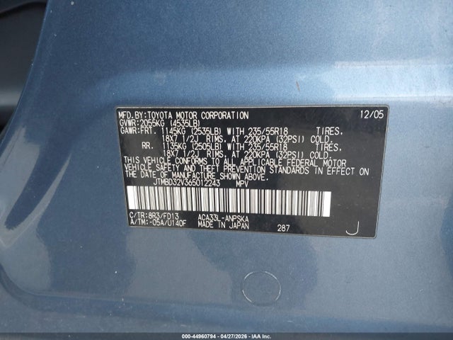 Продаж на аукціоні авто 2006 Toyota Rav4 Sport, vin: JTMBD32V365012243, номер лоту: 44960794