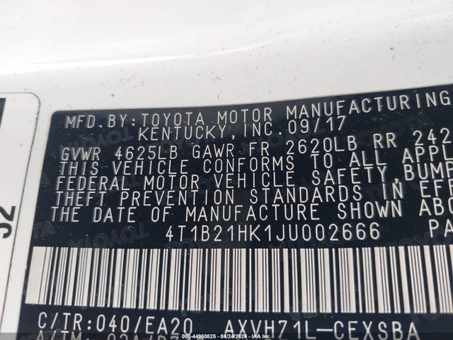 4T1B21HK1JU002666 Toyota Camry Hybrid Se