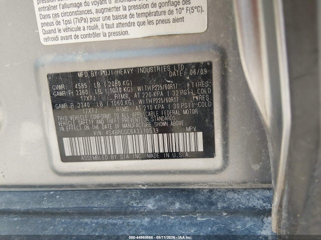 Продаж на аукціоні авто 2010 Subaru Outback 2.5i Premium, vin: 4S4BRCGC6A3310519, номер лоту: 44960866
