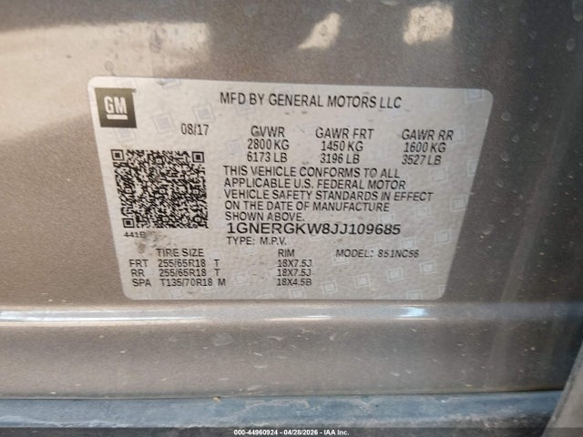 1GNERGKW8JJ109685 Chevrolet Traverse 1lt