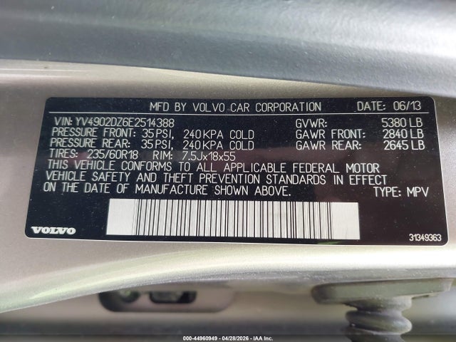 Продажа на аукционе авто 2014 Volvo Xc60 T6 Premier Plus, vin: YV4902DZ6E2514388, номер лота: 44960949