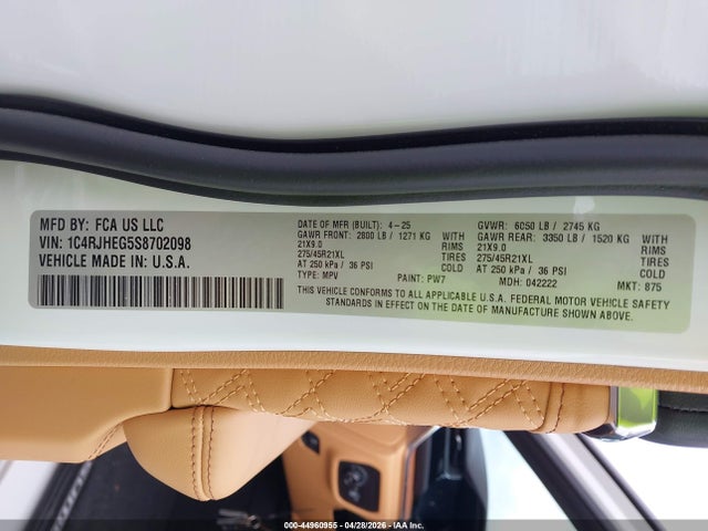 1C4RJHEG5S8702098 Jeep Grand Cherokee Summit Reserve 4x4