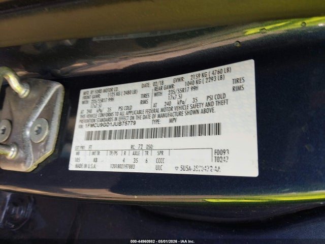 Ford ESCAPE SE 2018 1FMCU9GD1JUB75779 Image 9