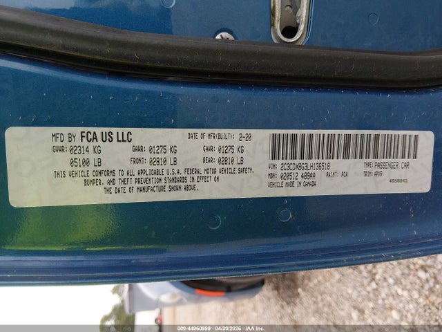 Aukcja sprzedaży 2020 Dodge Charger Sxt Rwd, vin: 2C3CDXBG3LH136518, numer aukcji: 44960999