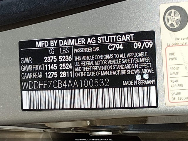 44961012 :رقم المزاد ، WDDHF7CB4AA100532 vin ، 2010 Mercedes-benz E 550 مزاد بيع