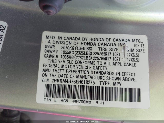 Aukcja sprzedaży 2014 Honda Cr-v Ex-l, vin: 2HKRM4H76EH618275, numer aukcji: 44961026