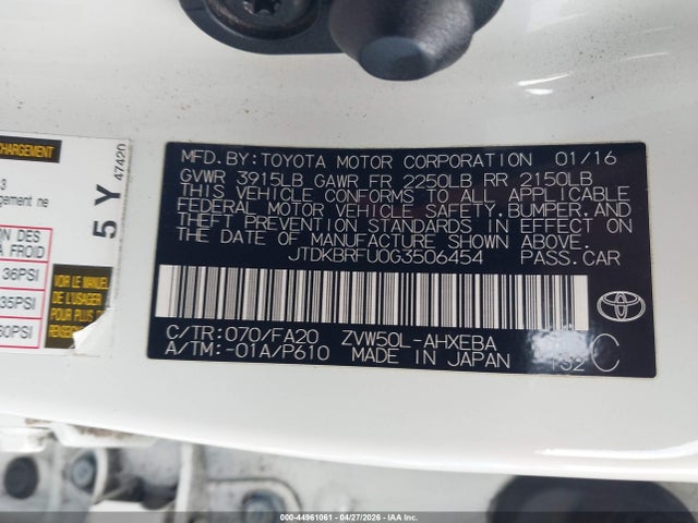 JTDKBRFU0G3506454 Toyota Prius Two