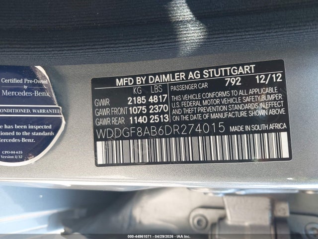 44961071 :رقم المزاد ، WDDGF8AB6DR274015 vin ، 2013 Mercedes-benz C 300 Luxury 4matic مزاد بيع