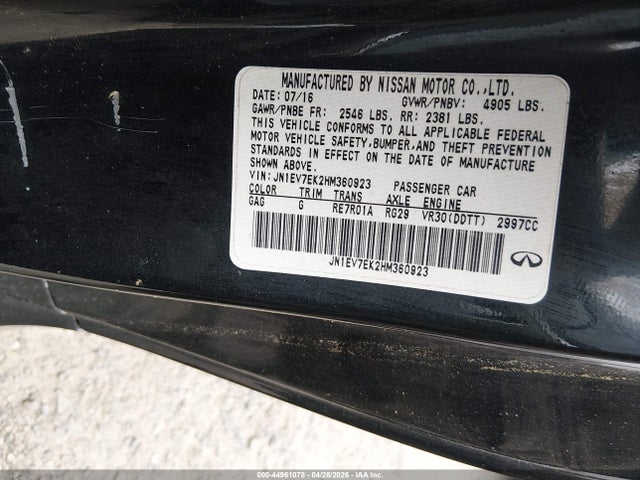 Aukcja sprzedaży 2017 Infiniti Q60 3.0t Premium, vin: JN1EV7EK2HM360923, numer aukcji: 44961078
