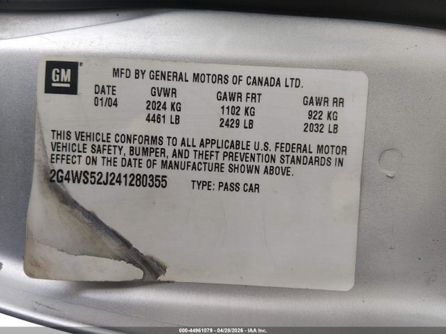 2004 Buick Century მანქანა იყიდება აუქციონზე, vin: 2G4WS52J241280355, აუქციონის ნომერი: 44961079