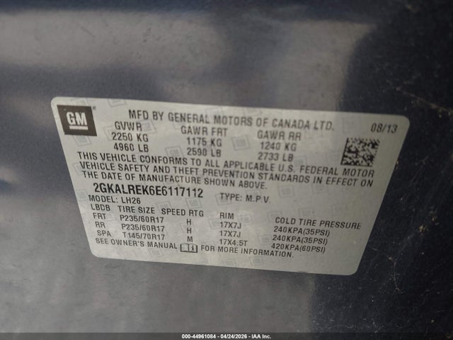 Aukcja sprzedaży 2014 Gmc Terrain Sle-2, vin: 2GKALREK6E6117112, numer aukcji: 44961084