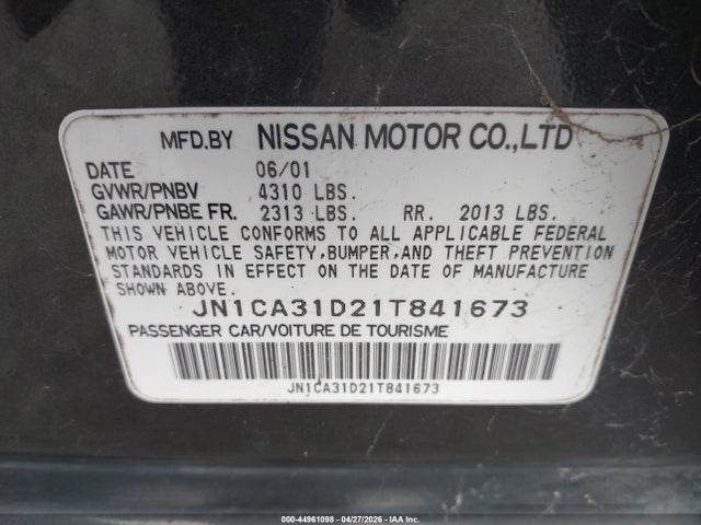 Продажа на аукционе авто 2001 Nissan Maxima Gxe, vin: JN1CA31D21T841673, номер лота: 44961098