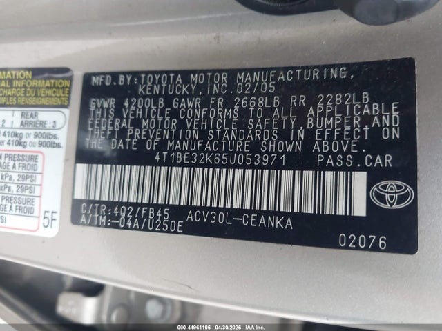 Aukcja sprzedaży 2005 Toyota Camry Le, vin: 4T1BE32K65U053971, numer aukcji: 44961106