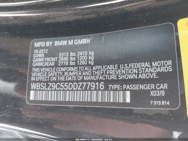 Aukcja sprzedaży 2013 Bmw M6, vin: WBSLZ9C55DDZ77916, numer aukcji: 44961111