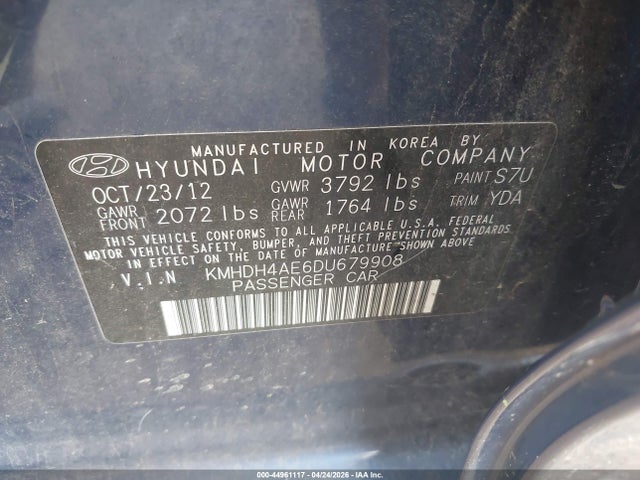 Продаж на аукціоні авто 2013 Hyundai Elantra Gls, vin: KMHDH4AE6DU679908, номер лоту: 44961117