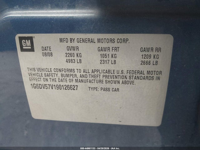 2009 Cadillac Cts Standard მანქანა იყიდება აუქციონზე, vin: 1G6DV57V190126627, აუქციონის ნომერი: 44961133