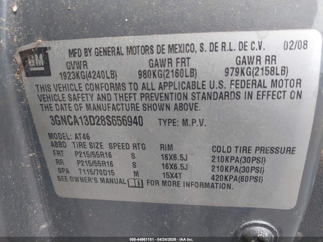 Продажа на аукционе авто 2008 Chevrolet Hhr Ls, vin: 3GNCA13D28S656940, номер лота: 44961151