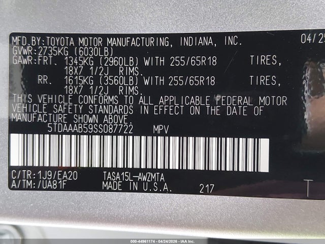 Toyota Grand Highlander Xle 2025 5TDAAAB59SS087722 Image 9