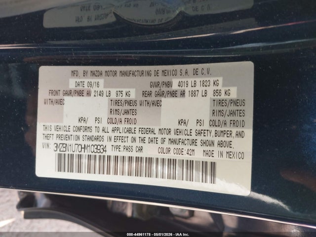 Продажа на аукционе авто 2017 Mazda Mazda3 Sport, vin: 3MZBN1U70HM103934, номер лота: 44961178