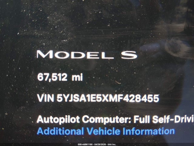 Aukcja sprzedaży 2021 Tesla Model S Long Range Dual Motor All-wheel Drive, vin: 5YJSA1E5XMF428455, numer aukcji: 44961190