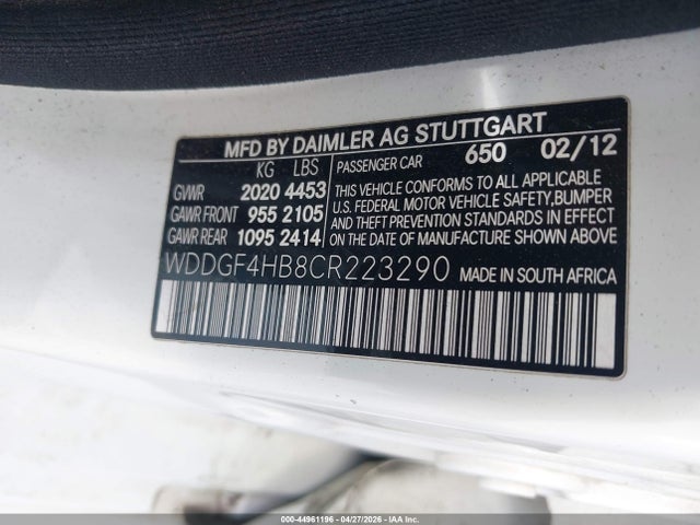 Aukcja sprzedaży 2012 Mercedes-benz C 250 Sport, vin: WDDGF4HB8CR223290, numer aukcji: 44961196