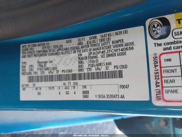 Aukcja sprzedaży 2012 Ford Fiesta Se, vin: 3FADP4EJ7CM140656, numer aukcji: 44961199